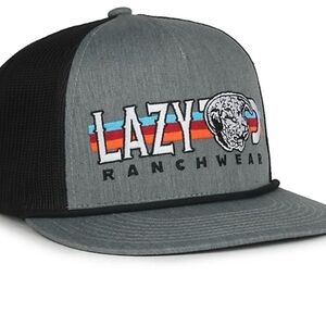 Lazy J Ranchwear Embroidered Gray Trucker Hat with Color Stripe